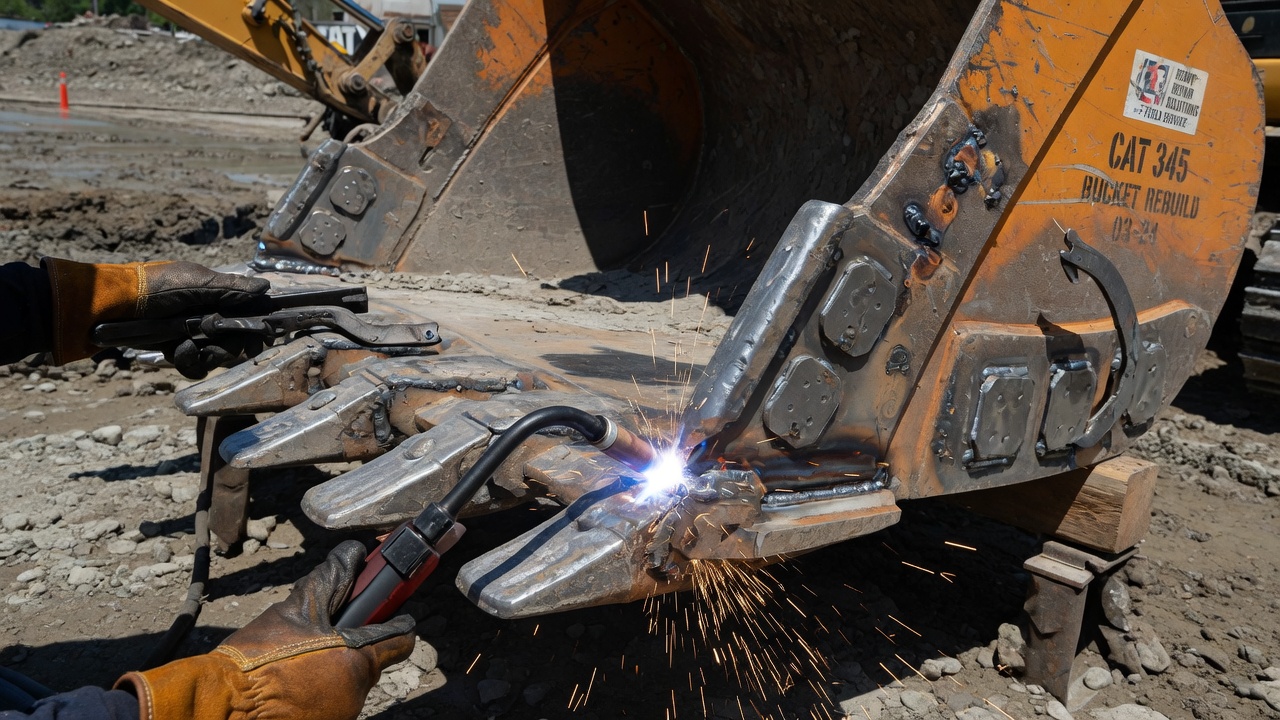 On-site excavator bucket rebuild and welding